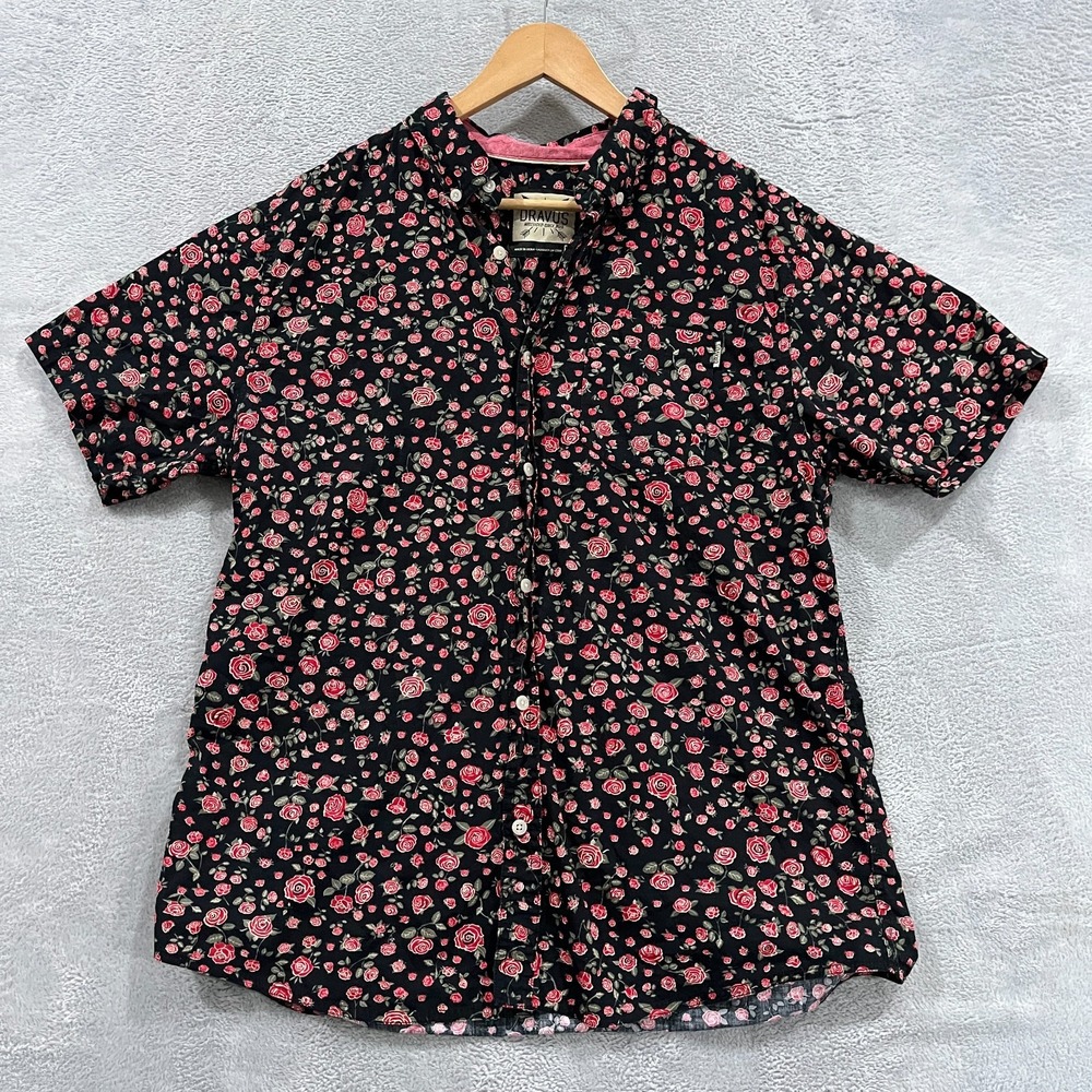 DRAVUS Shirt Mens XL Slim Fit Floral Rose Short Sleeve‎ Coastal Beach Summer